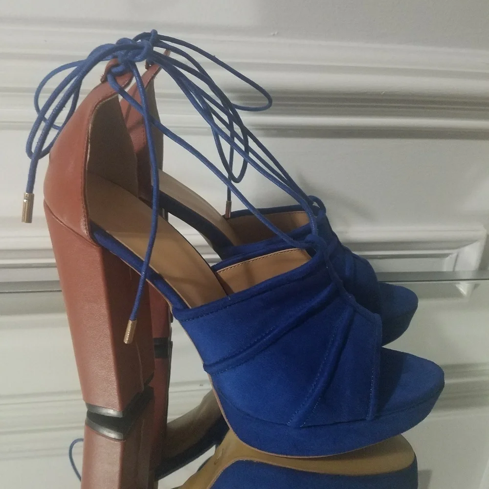 Blue Platform pumps with Ankle wrap ties